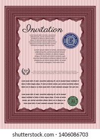 Red Formal invitation template. Beauty design. Printer friendly. Vector illustration. 