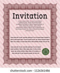 Red Formal invitation template. With complex linear background. Money style design. Detailed. 