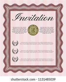 Red Formal invitation template. With complex linear background. Beauty design. Detailed. 