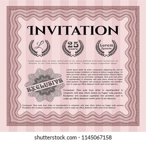 Red Formal invitation template. With complex linear background. Detailed. Money design. 