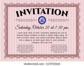 Red Formal invitation template. With complex linear background. Lovely design. Detailed. 