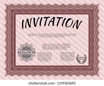 Red Formal invitation template. With complex background. Beauty design. Detailed. 