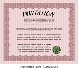 Red Formal invitation template. Complex background. Modern design. Detailed. 