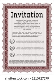 Red Formal invitation template. With complex linear background. Customizable, Easy to edit and change colors. Money Pattern design. 