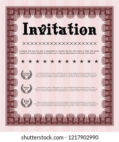 Red Formal invitation template. With complex linear background. Elegant design. Vector illustration. 