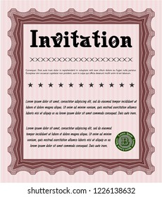 Red Formal invitation template. With complex background. Vector illustration. Sophisticated design. 