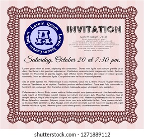 Red Formal invitation template. With complex background. Sophisticated design. Detailed. 