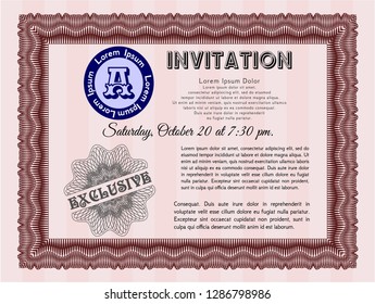 Red Formal invitation template. With complex background. Vector illustration. Excellent design. 