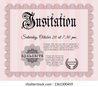 Red Formal invitation template. With complex linear background. Vector illustration. Money design. 