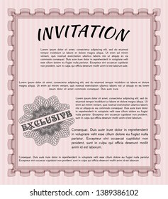 Red Formal invitation template. With complex linear background. Vector illustration. Superior design. 