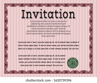 Red Formal invitation template. With complex linear background. Superior design. Customizable, Easy to edit and change colors. 