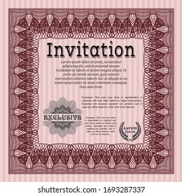 Red Formal invitation template. Complex background. Vector illustration. Excellent design. 