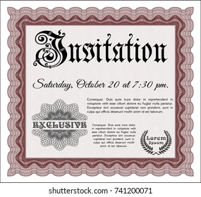 Red Formal invitation template. With complex background. Vector illustration. Cordial design. 
