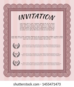 Red Formal invitation template. Cordial design. Detailed. With complex background. 