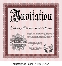 Red Formal invitation template. Customizable, Easy to edit and change colors. With linear background. Money Pattern design. 