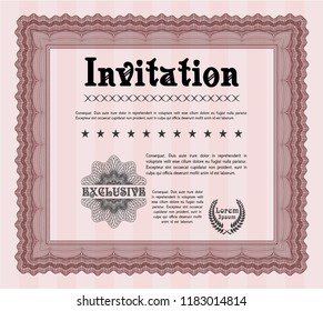 Red Formal invitation template. Customizable, Easy to edit and change colors. With complex linear background. Money design. 