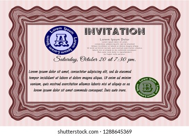 Red Formal invitation template. Customizable, Easy to edit and change colors. With linear background. Perfect design. 