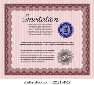 Red Formal invitation template. Detailed. With background. Lovely design. 