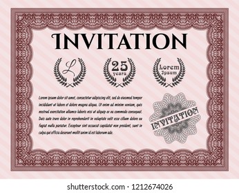 Red Formal invitation template. Detailed. With guilloche pattern. Beauty design. 