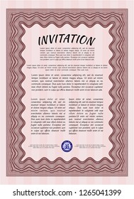 Red Formal invitation template. Detailed. With guilloche pattern. Money Pattern design. 