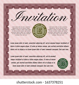 Red Formal invitation template. Detailed. Easy to print. Money Pattern. 