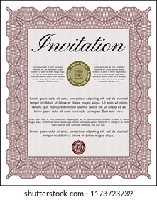 Red Formal invitation template. Easy to print. Superior design. Vector illustration. 