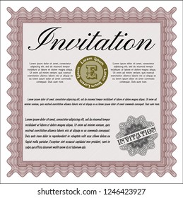 Red Formal invitation template. Easy to print. Perfect design. Vector illustration. 