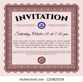 Red Formal invitation template. Easy to print. Customizable, Easy to edit and change colors. Money Pattern design. 