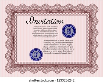 Red Formal invitation template. Elegant design. Vector illustration. With linear background. 