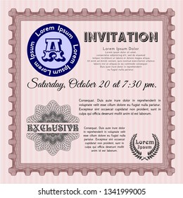 Red Formal invitation template. Excellent design. With great quality guilloche pattern. Vector illustration. 