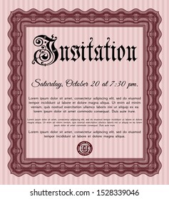 Red Formal invitation template. Excellent design. Vector illustration. Easy to print. 