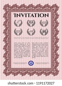 Red Formal invitation template. Good design. With quality background. Vector illustration. 