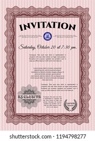 Red Formal invitation template. Good design. Detailed. With background. 