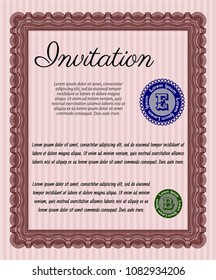  Red Formal invitation template. With great quality guilloche pattern. Retro design. Detailed. 