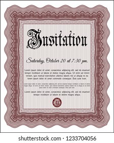 Red Formal invitation template. With great quality guilloche pattern. Perfect design. Vector illustration. 