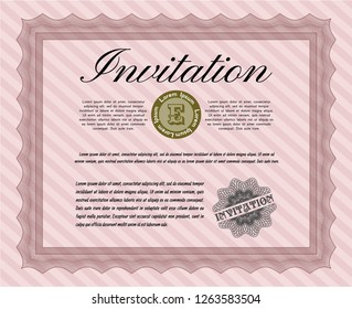 Red Formal invitation template. With great quality guilloche pattern. Vector illustration. Excellent design. 