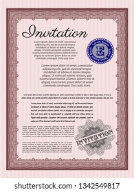 Red Formal invitation template. With great quality guilloche pattern. Customizable, Easy to edit and change colors. Good design. 