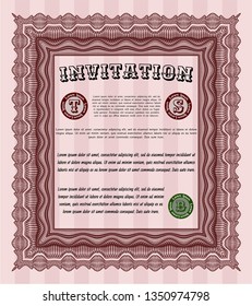 Red Formal invitation template. With great quality guilloche pattern. Vector illustration. Excellent design. 