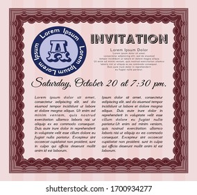 Red Formal invitation template. With great quality guilloche pattern. Elegant design. Vector illustration. 