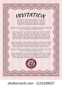 Red Formal invitation template. With guilloche pattern. Vector illustration. Elegant design. 