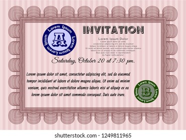 Red Formal invitation template. With guilloche pattern. Lovely design. Customizable, Easy to edit and change colors. 