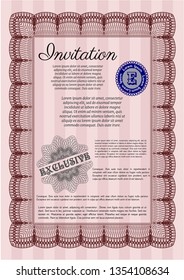 Red Formal invitation template. With guilloche pattern and background. Detailed. Beauty design. 