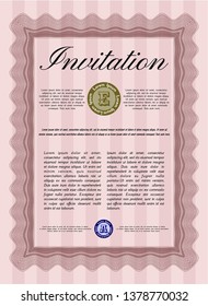 Red Formal invitation template. With guilloche pattern. Vector illustration. Superior design. 