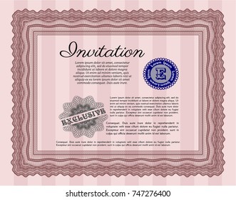 Red Formal invitation template. With guilloche pattern. Detailed. Lovely design. 