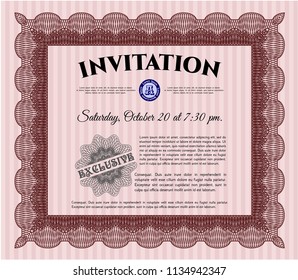 Red Formal invitation template. With linear background. Money style design. Customizable, Easy to edit and change colors. 