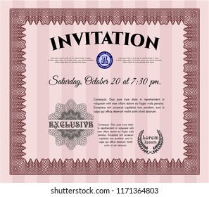 Red Formal invitation template. With linear background. Retro design. Customizable, Easy to edit and change colors. 
