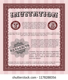 Red Formal invitation template. With linear background. Nice design. Detailed. 