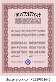 Red Formal invitation template. With linear background. Modern design. Vector illustration. 
