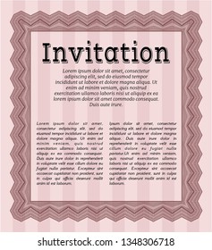Red Formal invitation template. With linear background. Detailed. Excellent design. 