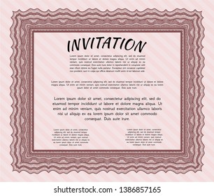 Red Formal invitation template. With linear background. Lovely design. Vector illustration. 